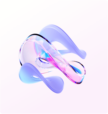 A fluid, abstract, 3D shape with purple and pink colors